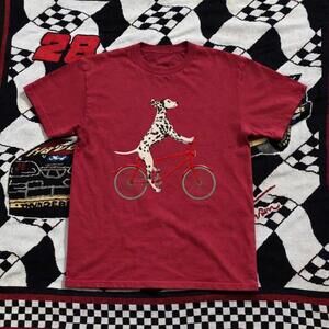 Red And Black Dalmatian Dog On A Bike Graphic Tee